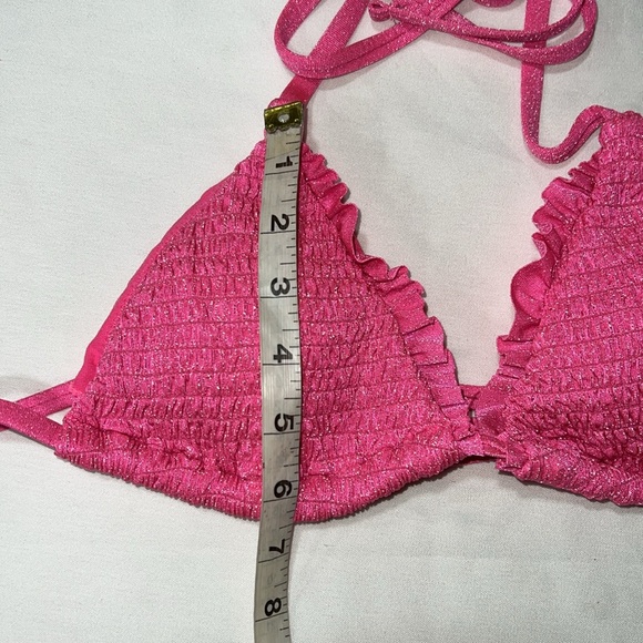 Jessica Simpson Glitter Bomb Smocked Triangle Bikini Top Pop Pink S - Picture 5 of 12
